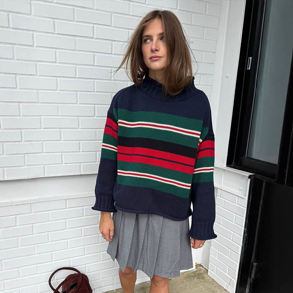 Damen Gestreifter Oversize-Strickpullover mit Raglanärmeln Shop Nory