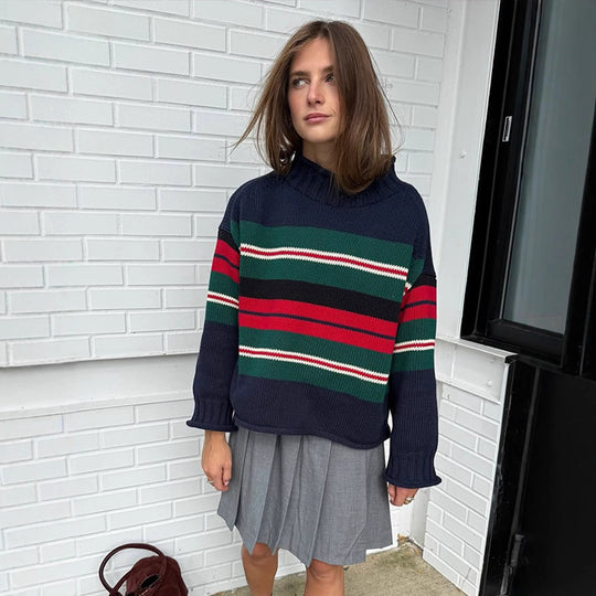 Damen Gestreifter Oversize-Strickpullover mit Raglanärmeln Shop Nory