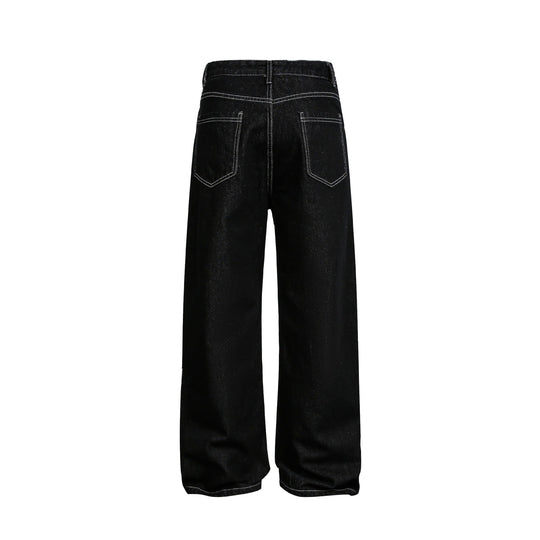 Damen Weite High-Waist Jeanshose mit asymmetrischem Knopfverschluss und Kontrastnähten Shop Nory