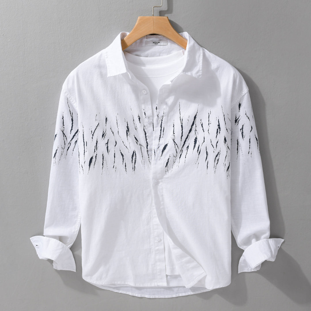 Herren Leichtes Leinen-Baumwoll-Hemd mit abstraktem Pinselprint und Relaxed-Fit Shop Nory
