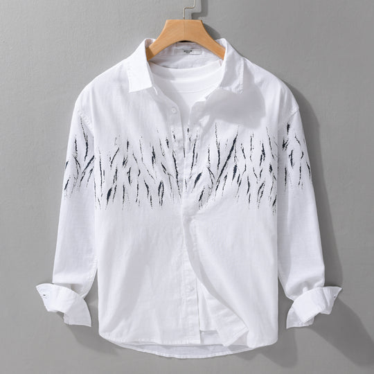 Herren Leichtes Leinen-Baumwoll-Hemd mit abstraktem Pinselprint und Relaxed-Fit Shop Nory