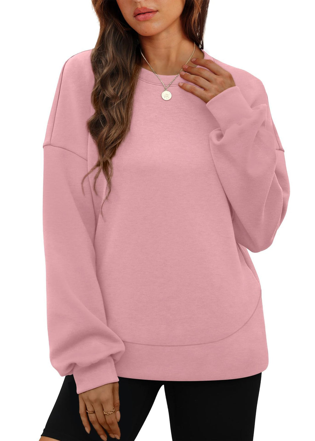 Damen nan lässiges Oversize Rundhals-Sweatshirt mit überschnittener Schulter gerundetem Saum und weichem Innenfutter Shop Nory