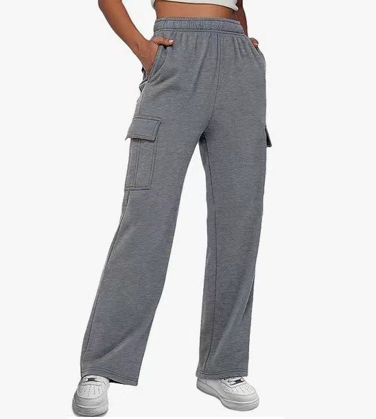 Damen nan lässige Cargo-Freizeithose mit weitem Bein elastischem Bund und aufgesetzten Taschen Shop Nory