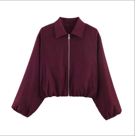 Damen Gekürzte Bomberjacke im Harrington‑Stil mit Ballonärmeln und elastischem Saum Shop Nory