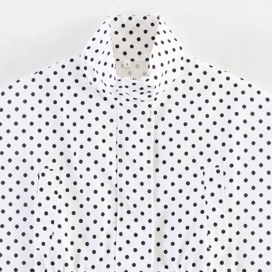Damen Gekürzte gepunktete Übergangsjacke mit Stehkragen und Taillenraffung Shop Nory