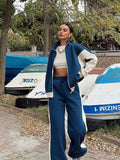 Damen sportliches Set mit hochgeschlossenem Kragen und weitem Hosenbein Shopnory