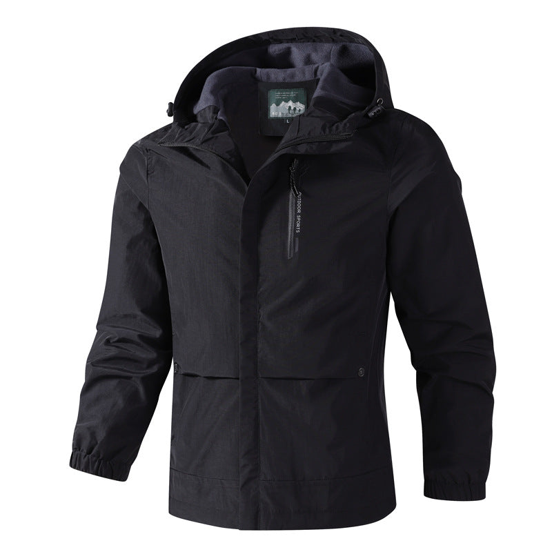 Herren Wasserdichte Softshell-Regenjacke mit Kapuze, Brust-Reißverschluss und Fleece-Innenkragen Shop Nory