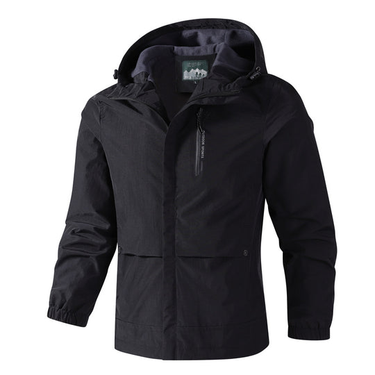 Herren Wasserdichte Softshell-Regenjacke mit Kapuze, Brust-Reißverschluss und Fleece-Innenkragen Shop Nory