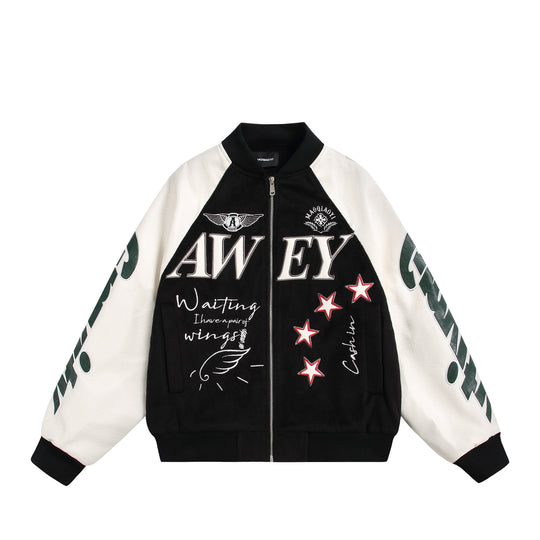 Unisex Varsity-Bomberjacke im Materialmix mit Stick- und Applikationsdetails Shop Nory