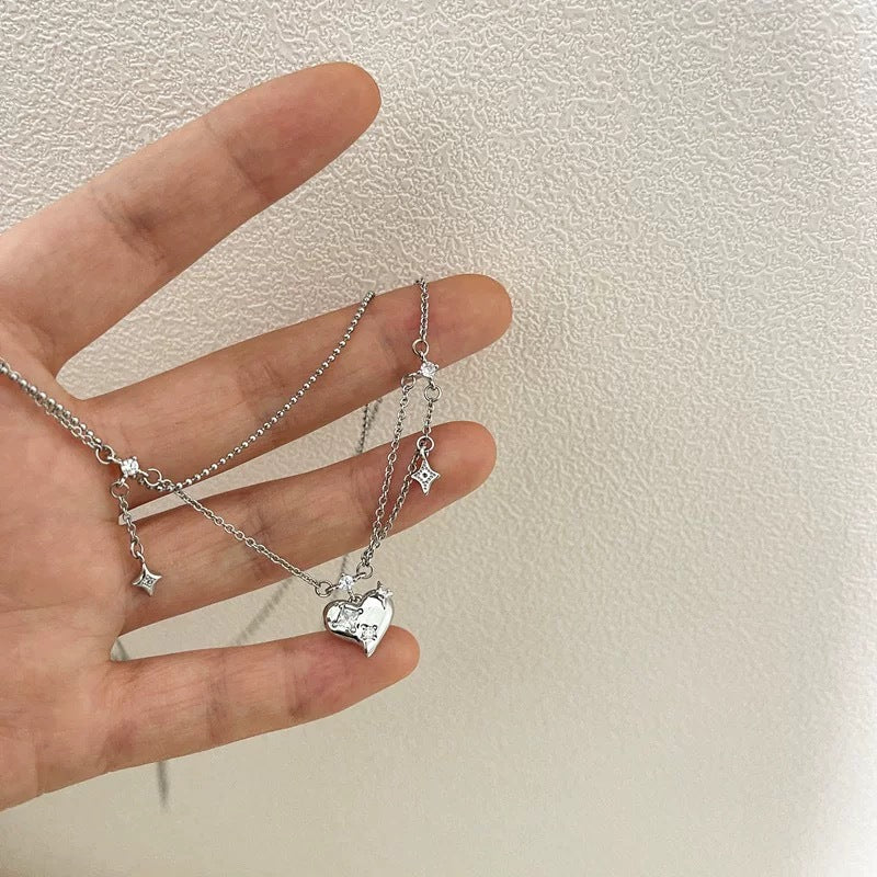 Damen Kette mit funkelndem Herz- und Sternenanhänger Shop Nory
