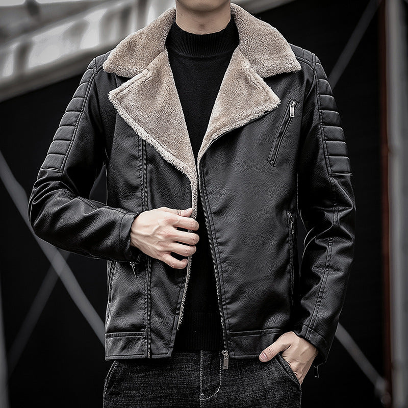 Herren Kunstleder-Bikerjacke mit Teddyfell-Futter und gesteppter Ärmeldetail Shop Nory