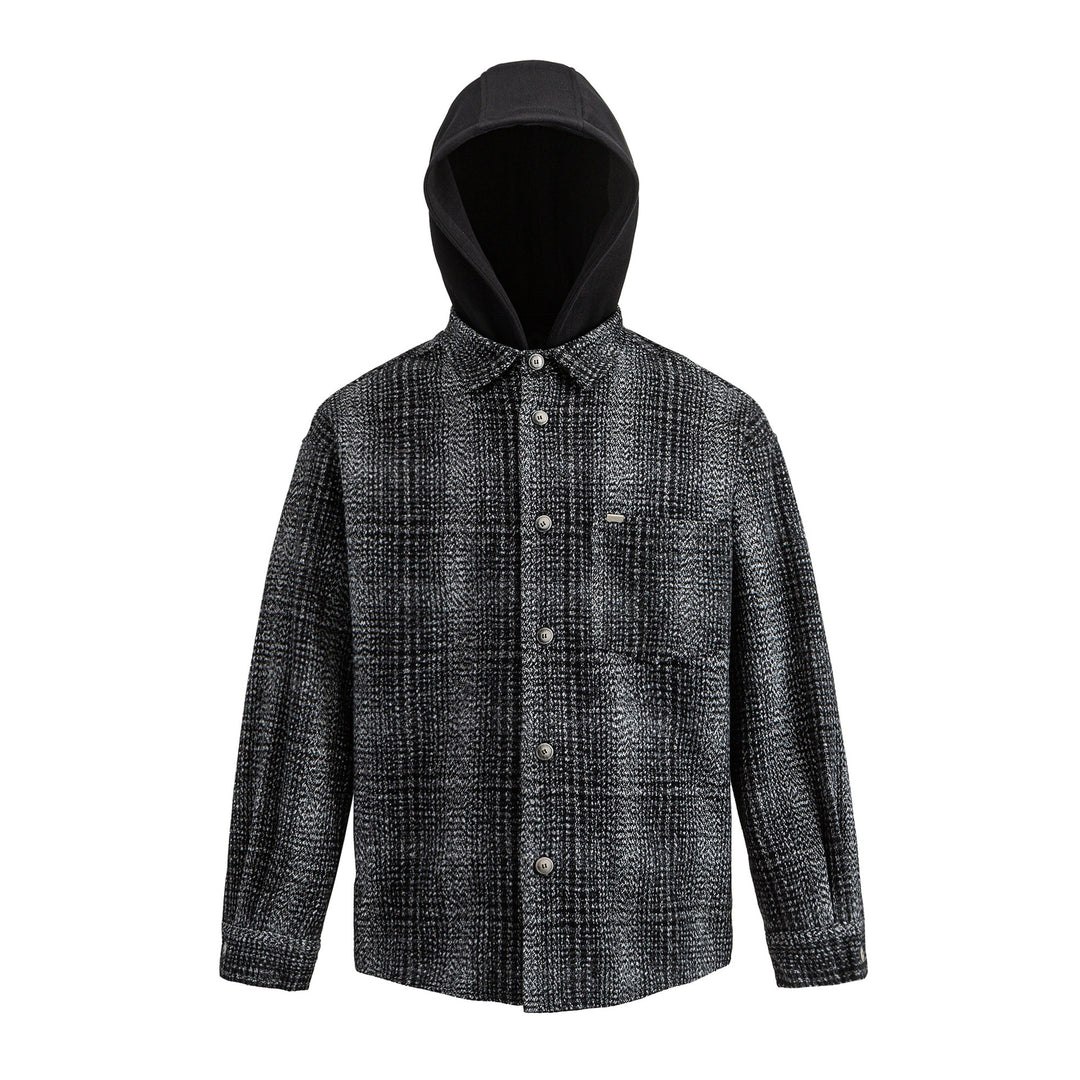 Herren Kapuzen-Overshirt im Wollmix mit Karomuster und aufgesetzter Brusttasche Shop Nory