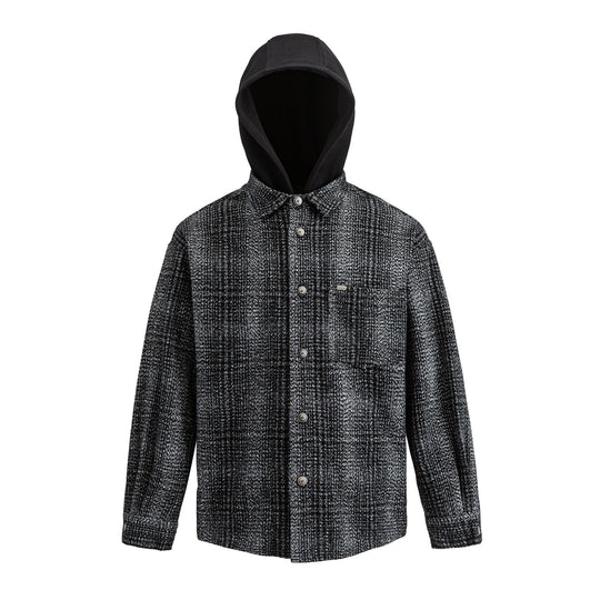Herren Kapuzen-Overshirt im Wollmix mit Karomuster und aufgesetzter Brusttasche Shop Nory