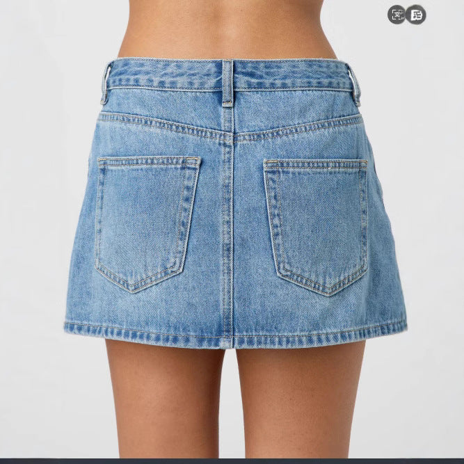 Damen Denim-Minirock mit modischen Taschen und klassischem Schnitt
