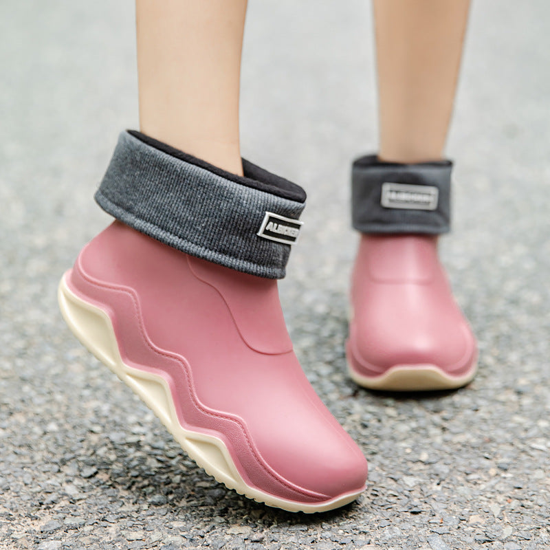 Damen Wasserdichte Slip-On Ankle‑Gummistiefelette mit umgeschlagenem Strickkragen Shop Nory