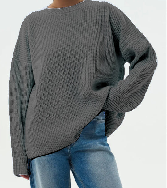 Damen Oversize Strukturstrick-Pullover mit Rundhalsausschnitt und überschnittener Schulter Shop Nory