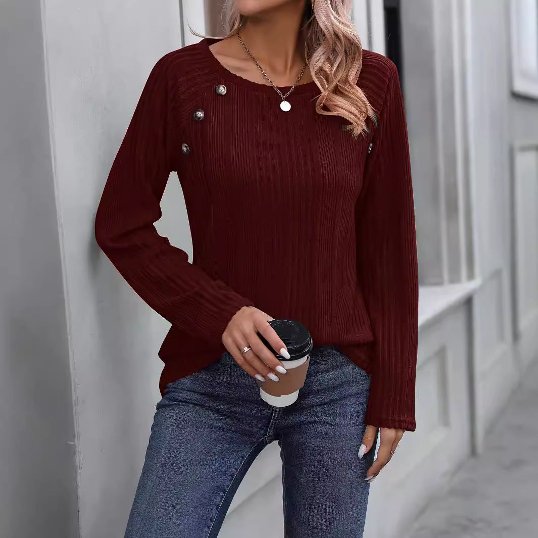 Damen Feiner Rippstrick-Pullover mit Zierknopfleiste und Rundhalsausschnitt Shop Nory