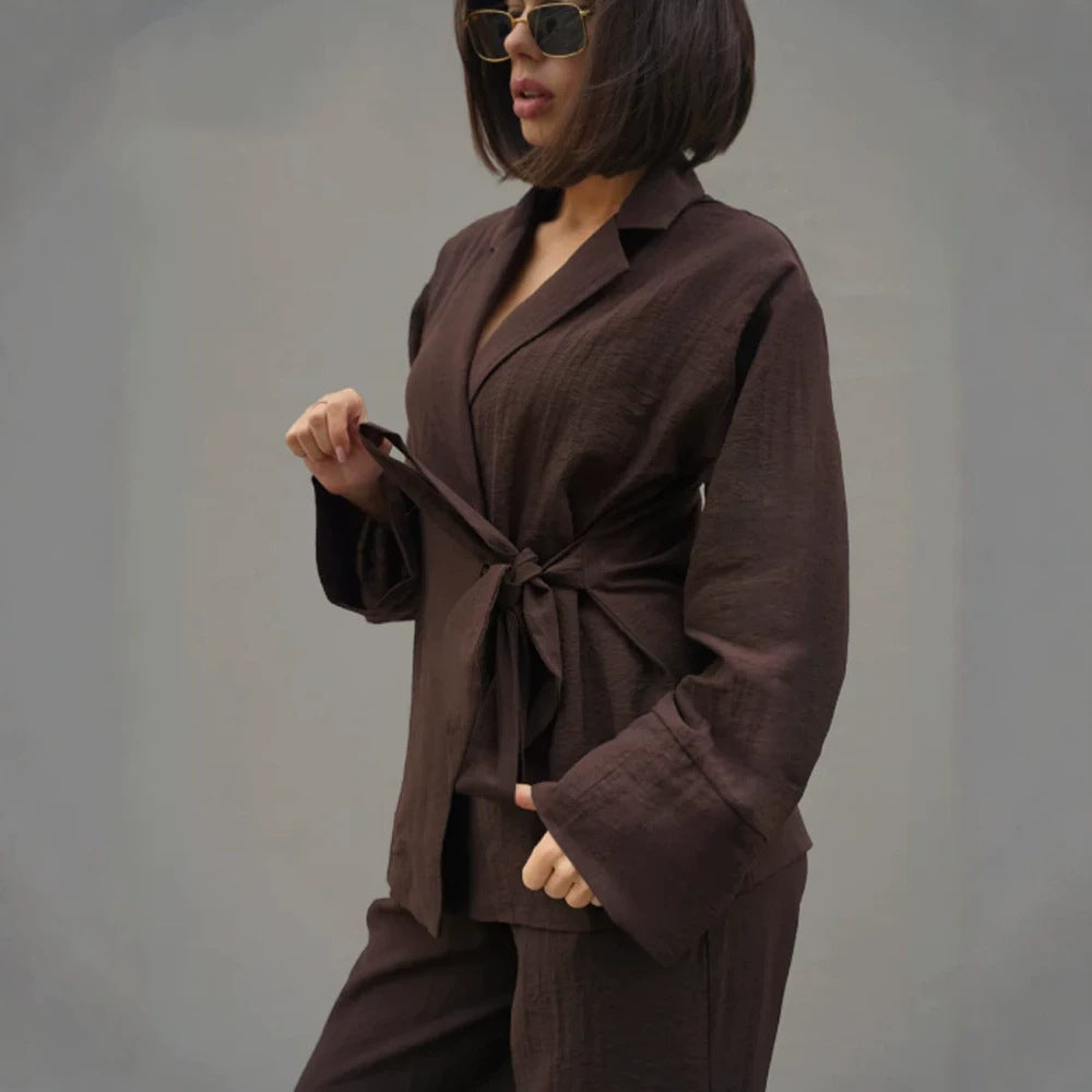 Damen Wickel-Blazer mit Bindegürtel, lässigem Oversize‑Schnitt und Reverskragen Shop Nory