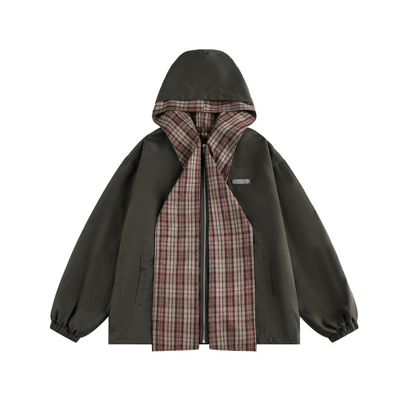 Unisex Zweilagige Kapuzenjacke mit karierter Innenblende und elastischen Bündchen Shop Nory
