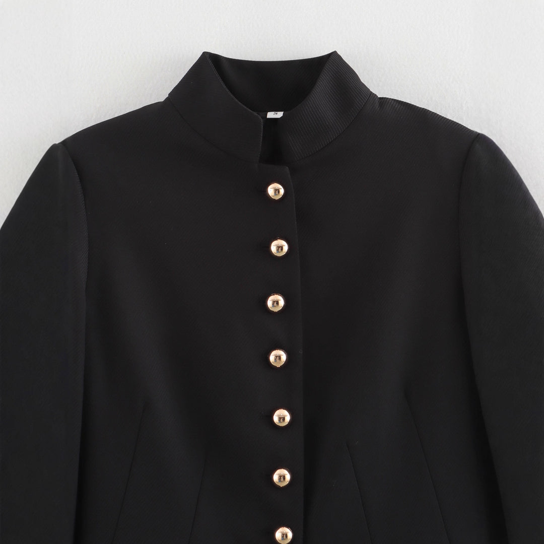 Damen Taillierte Stehkragenjacke mit goldfarbenen Zierknöpfen und formgebenden Teilungsnähten Shop Nory