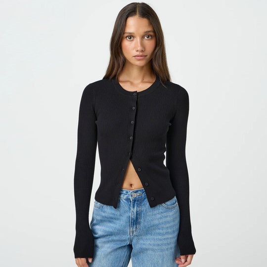 Damen figurbetonte Strickjacke mit Knopfleiste und langen Ärmeln
