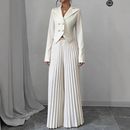 Damen Taillierter Doppelreihiger Blazer und plissierte Palazzo-Hose Shop Nory