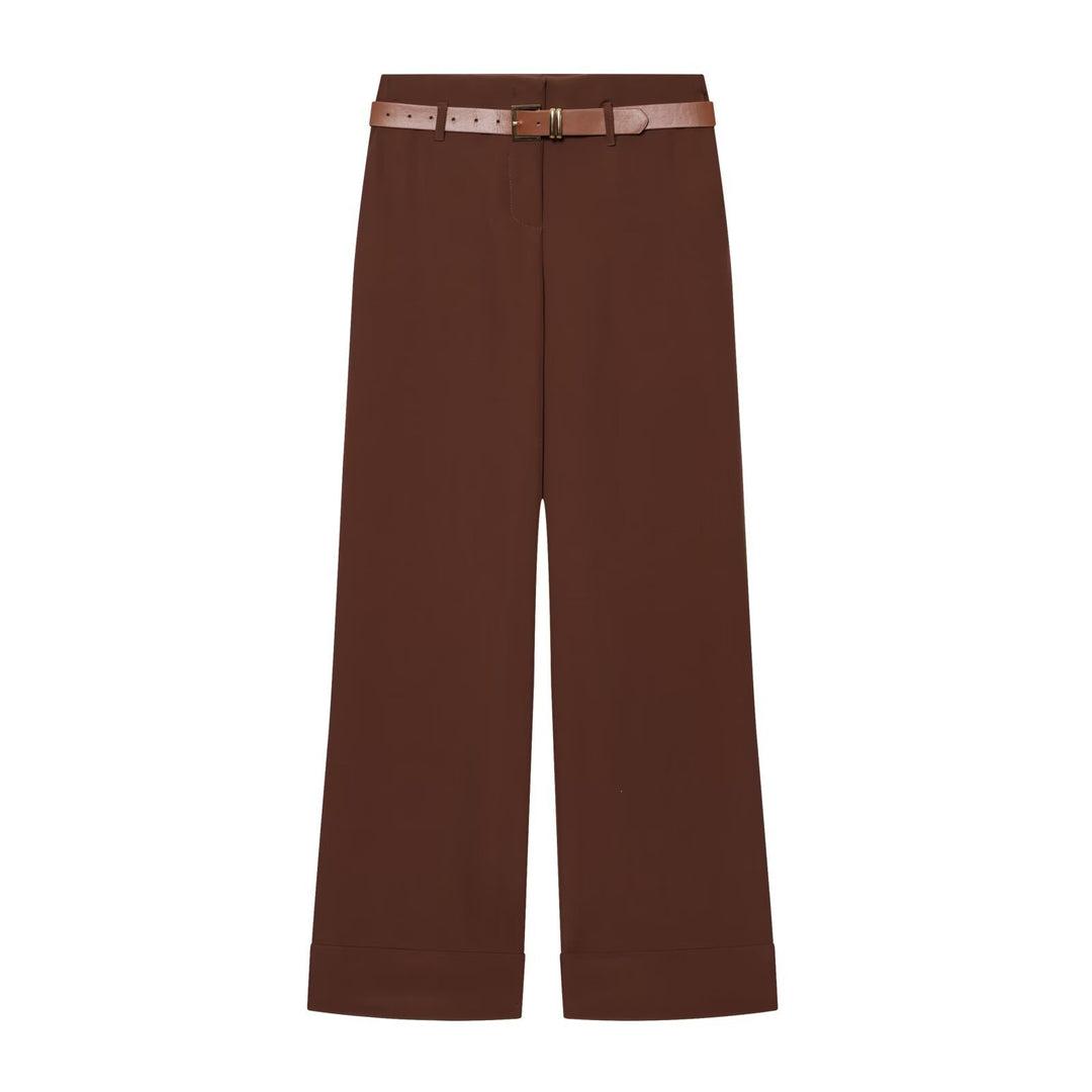 Damen Hochtaillierte Wide‑Leg‑Hose mit Bügelfalte, Gürtelschlaufen und verdeckter Knopfleiste Shop Nory