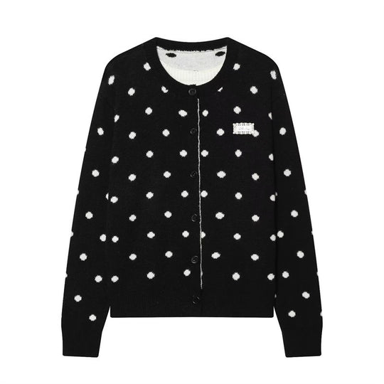 Damen Gepunkteter Strickcardigan mit Rundhals und Knopfleiste Shop Nory