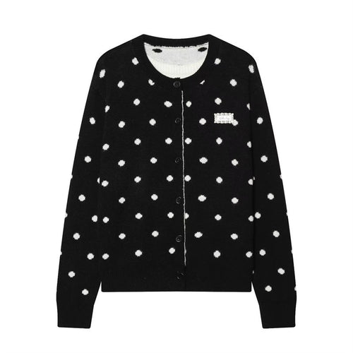 Damen Gepunkteter Strickcardigan mit Rundhals und Knopfleiste Shop Nory