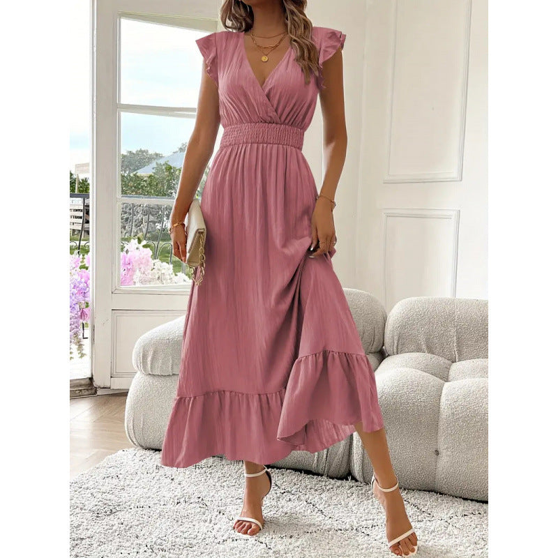 Damen Maxikleid mit voluminösen Rüschenärmel und elegantem Bund