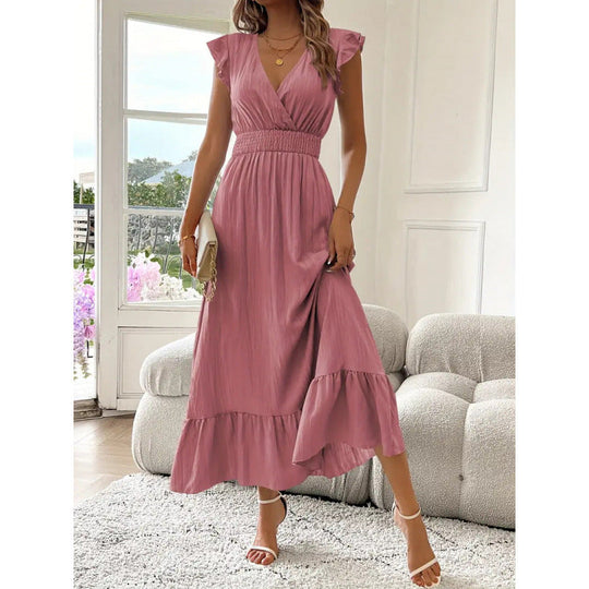Damen Maxikleid mit voluminösen Rüschenärmel und elegantem Bund