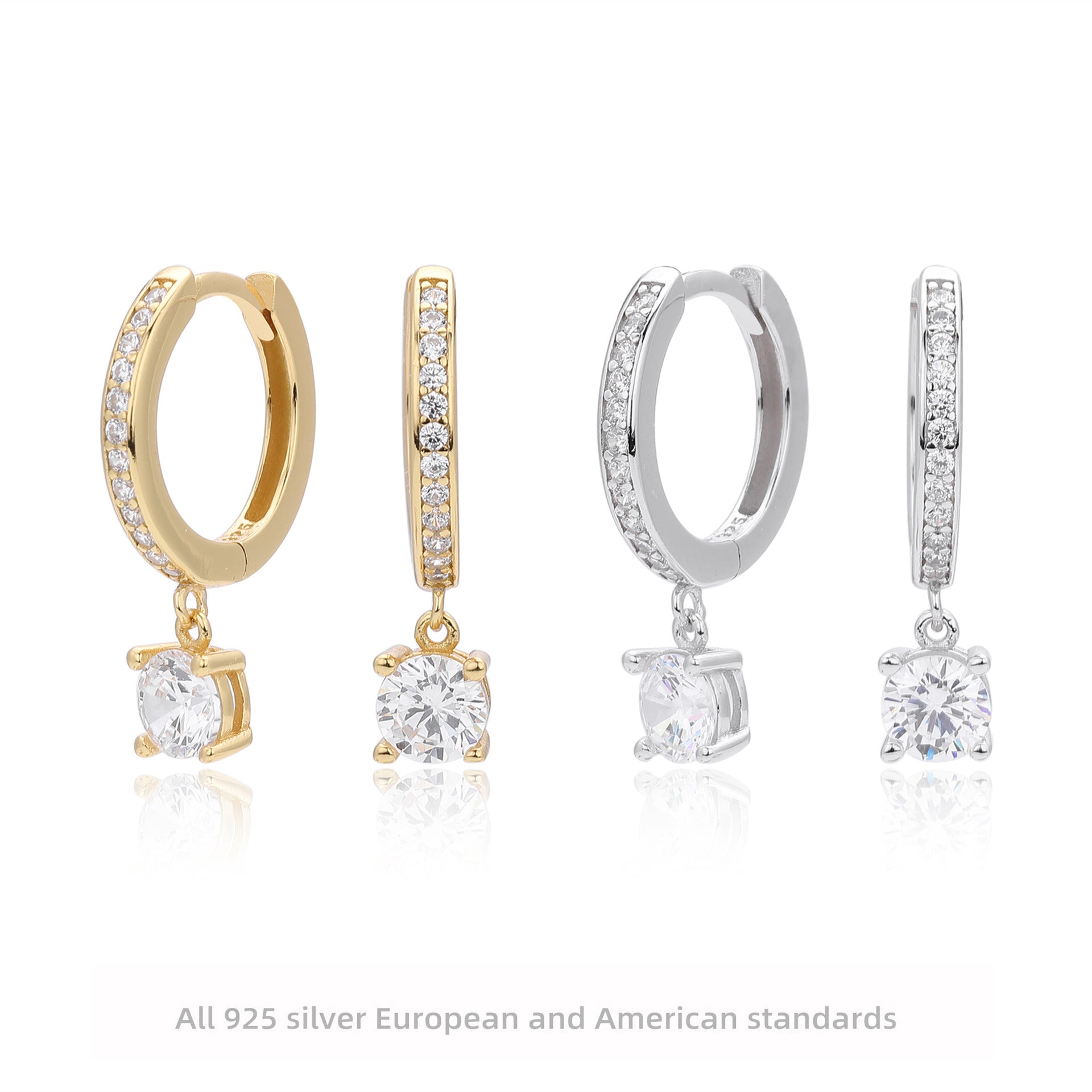 Damen Ohrhänger mit luxuriösen Zirkonia und samtig glänzender 925er Sterling Silberfassung Shop Nory