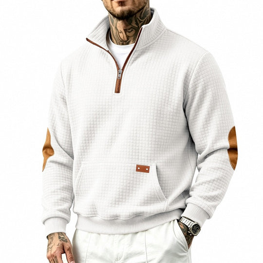Herren Waffelstruktur-Fleecepullover mit Stehkragen, Kängurutasche und Kontrastbesatz Shop Nory