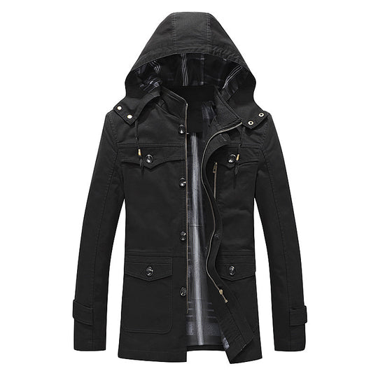 Herren Canvas-Feldparka mit karierter Innenfütterung, Kapuze und Multifunktionstaschen Shop Nory