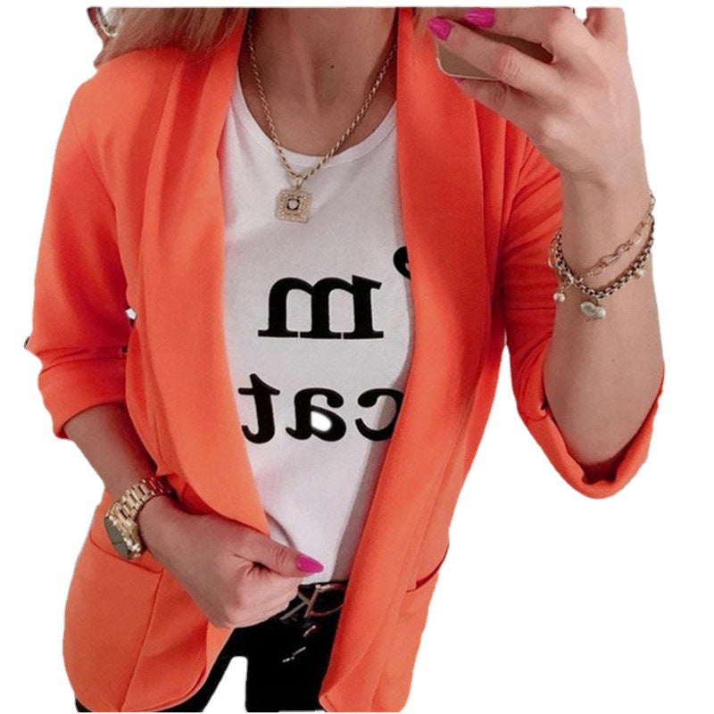 Damen Leichter Offener Cardigan-Blazer, dreiviertelärmelig mit Eingrifftaschen Shop Nory