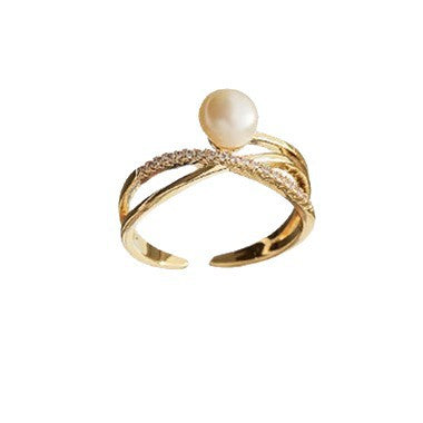 Damen Zierlicher Ring mit geschwungenem Design und Perle Shop Nory