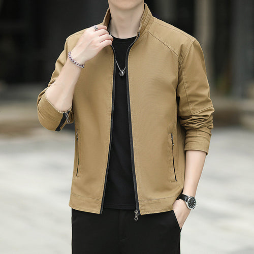 Herren Minimalistische Utility-Übergangsjacke aus Baumwoll-Canvas mit Stehkragen und Reißverschlusstaschen Shop Nory