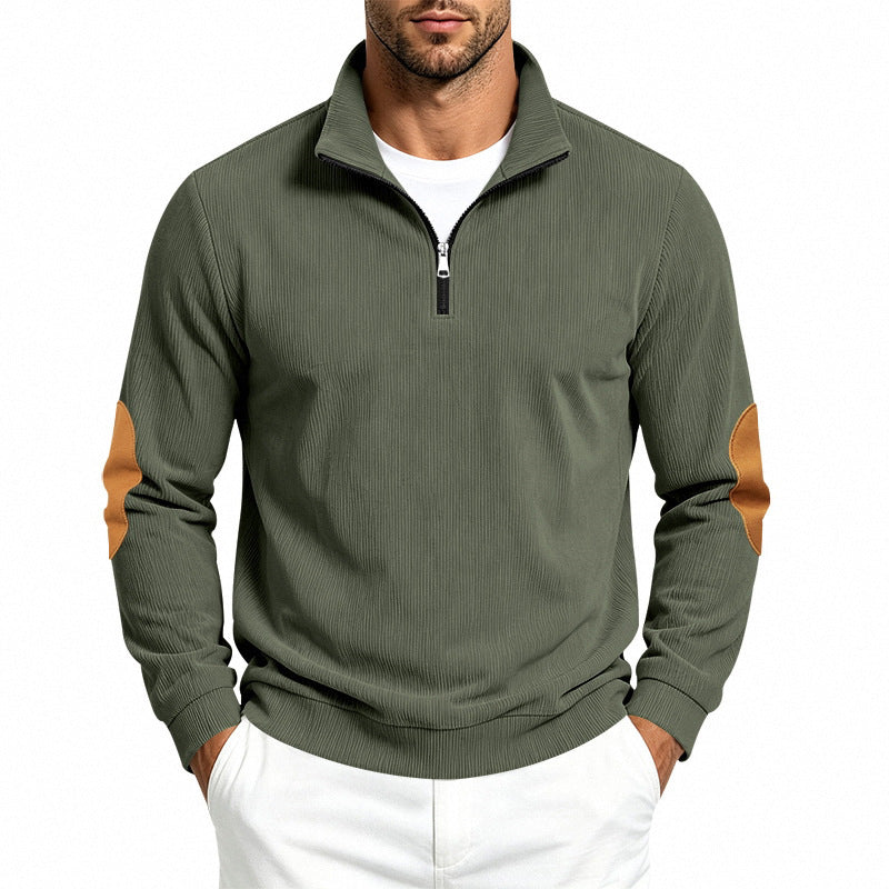 Herren Feinstrick-Halbzip-Pullover mit Cordstruktur und Kontrast-Ellbogenpatch Shop Nory