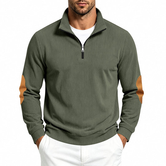 Herren Feinstrick-Halbzip-Pullover mit Cordstruktur und Kontrast-Ellbogenpatch Shop Nory