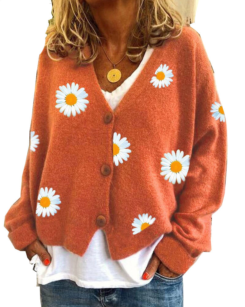 Damen Strickcardigan mit Gänseblümchen-Stickerei Shop Nory