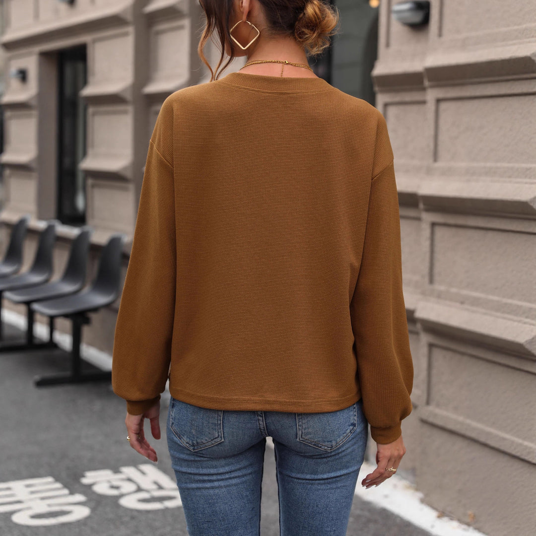 Damen Lässiger V-Ausschnitt Pullover mit Struktur Shop Nory