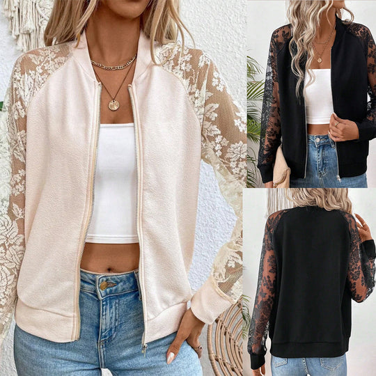 Damen sportliche Jacke mit Spitzeneinsätzen