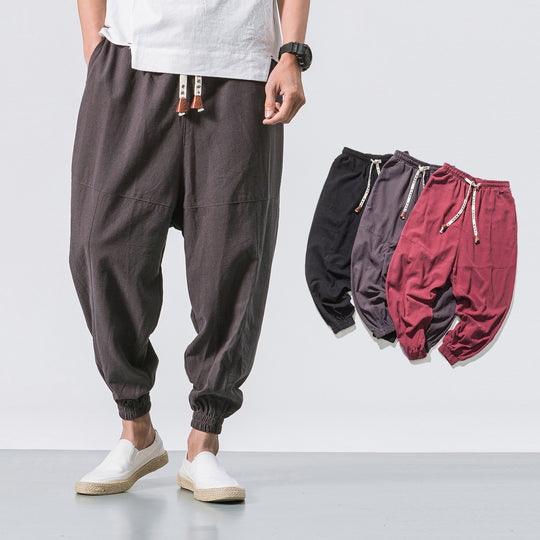 Herren relaxed Fit Leinen-Jogger mit Tunnelzug, eingesetzten Knieteilen und elastischen Bündchen Shop Nory