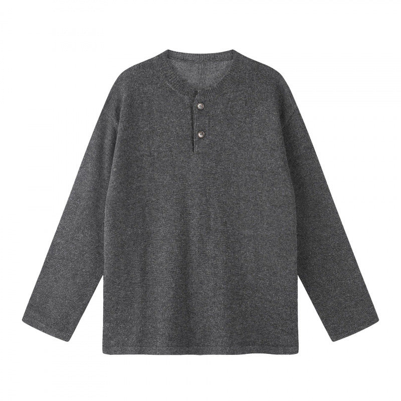 Unisex Oversize-Strickpullover mit Henley-Knopfleiste, geradem Saum und leichter Struktur Shop Nory