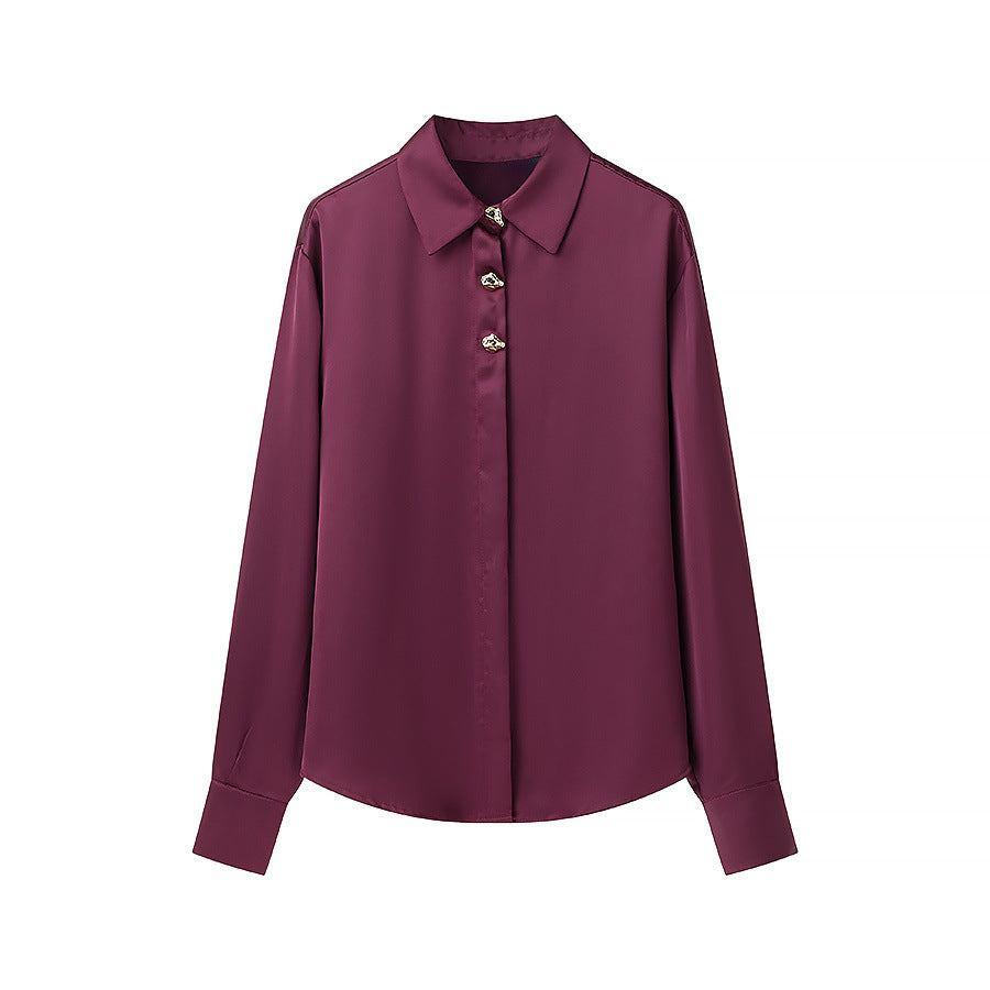 Damen Seidenoptik-Bluse mit Schmuckknöpfen und Hemdkragen Shop Nory