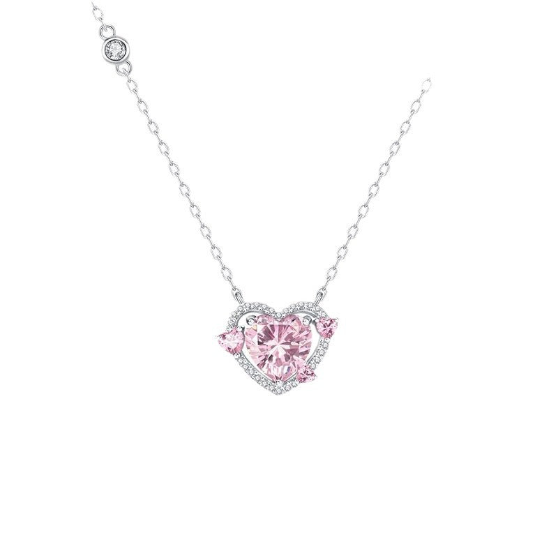 Damen Halskette mit herzförmigem, funkelndem Kristall und eleganter Silberkette Shop Nory