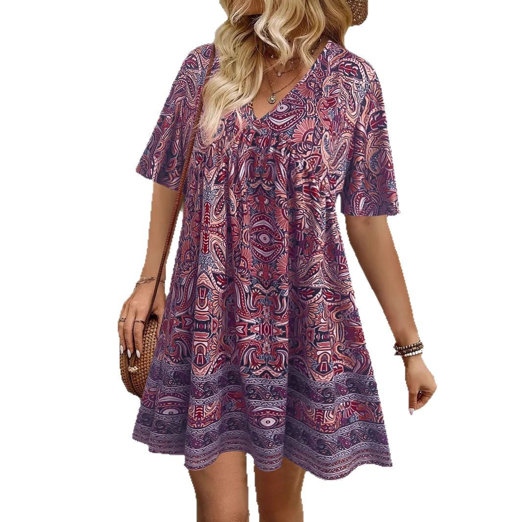 Damen lockeres Sommerkleid mit Boho-Muster