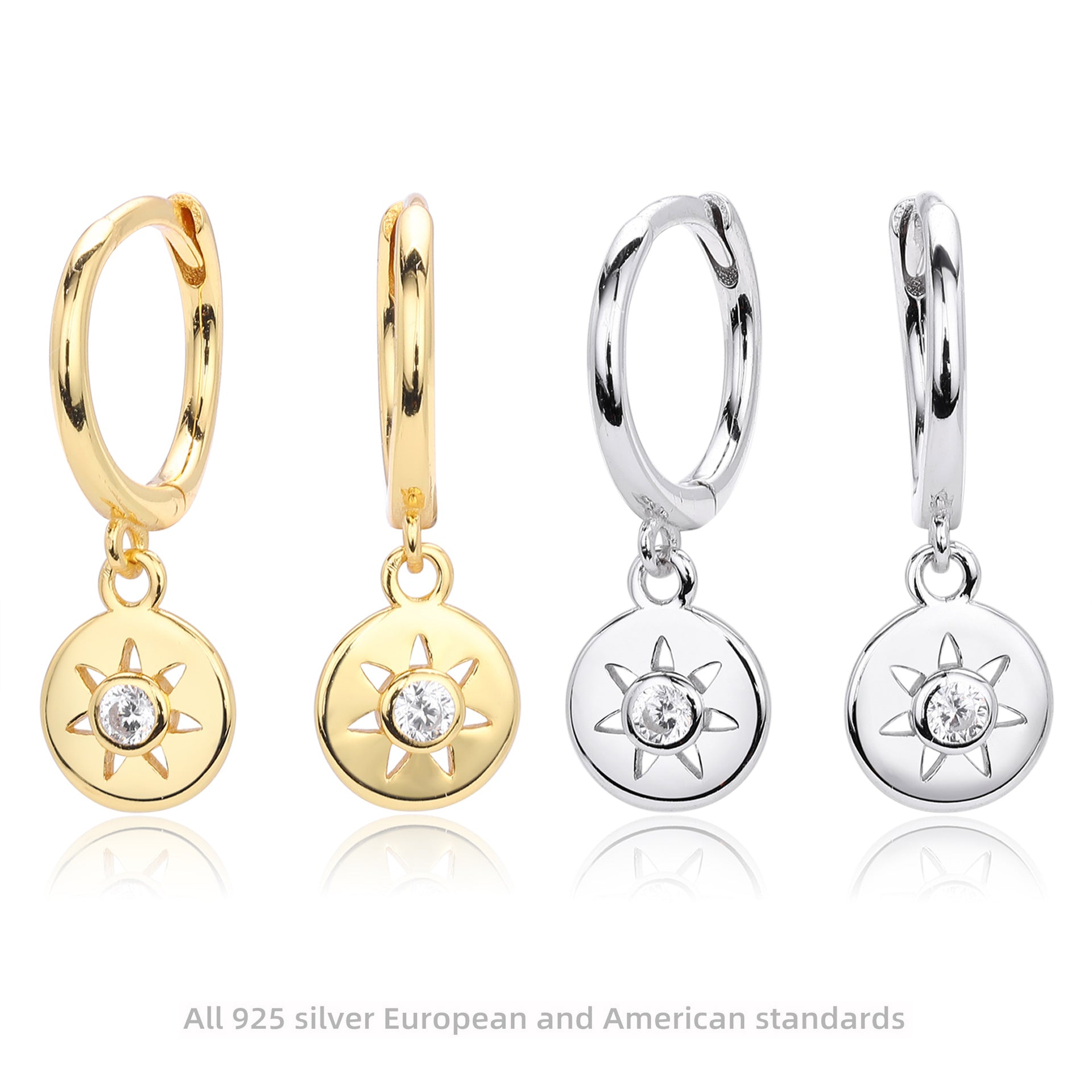 Damen Ohrhänger mit elegantem Sonnenanhänger aus hochwertigem 925 Sterling Silber Shop Nory