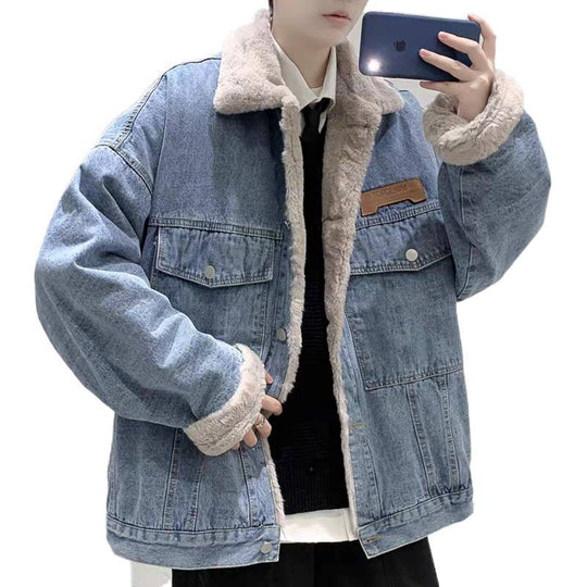 Herren Gefütterte Oversized Denimjacke mit Teddyfutter und Pattentaschen Shop Nory