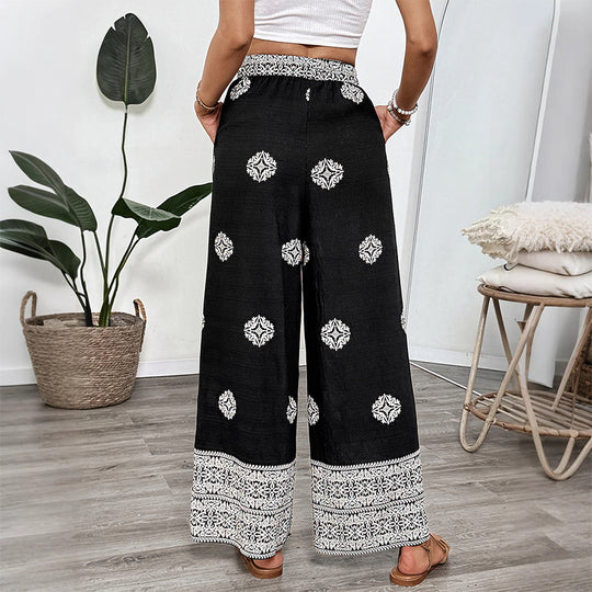 Damen Boho-Print Palazzohose mit weitem Bein, elastischem Tunnelzugbund und seitlichen Taschen Shop Nory